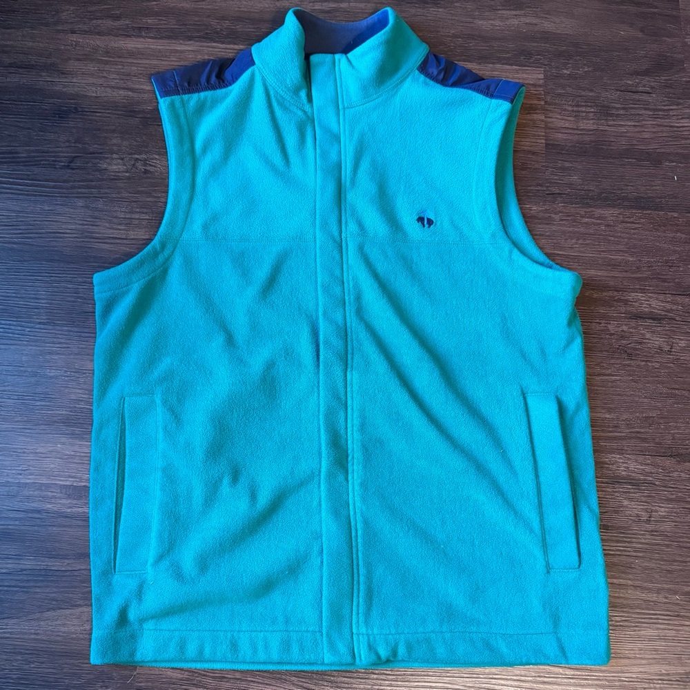 Brooks Brothers Vest Mens Medium Green Navy Full Zip Fleece Sleeveless Golf Fall